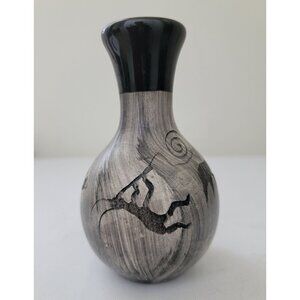 Binishtaa SIGNED Navajo Native American Petroglyph Etched Pottery 5" Vase